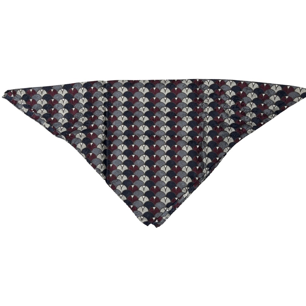 Art Deco Geometric Fan Silk Jacquard Pocket Square Burgundy‎ Navy - Picture 4 of 7